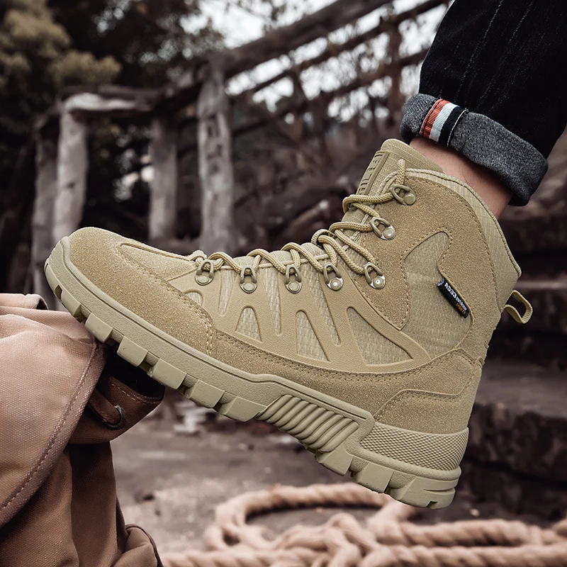 HIKEUP Men's Winter Boots Outdoor Wild Military Boots Practice Field Training Hiking Shoes High Top Anti-Slip Wear-Resistant