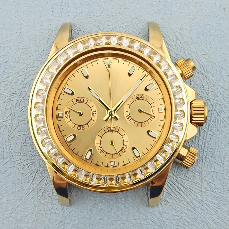 Золотой корпус 39 5 мм белый бриллиантовый безель нержавеющая сталь 316L сапфировое