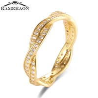 elegant pure 925 sterling silver trendy twist winding ring with shinning rhinestone geometric fine rings for women wedding gifts