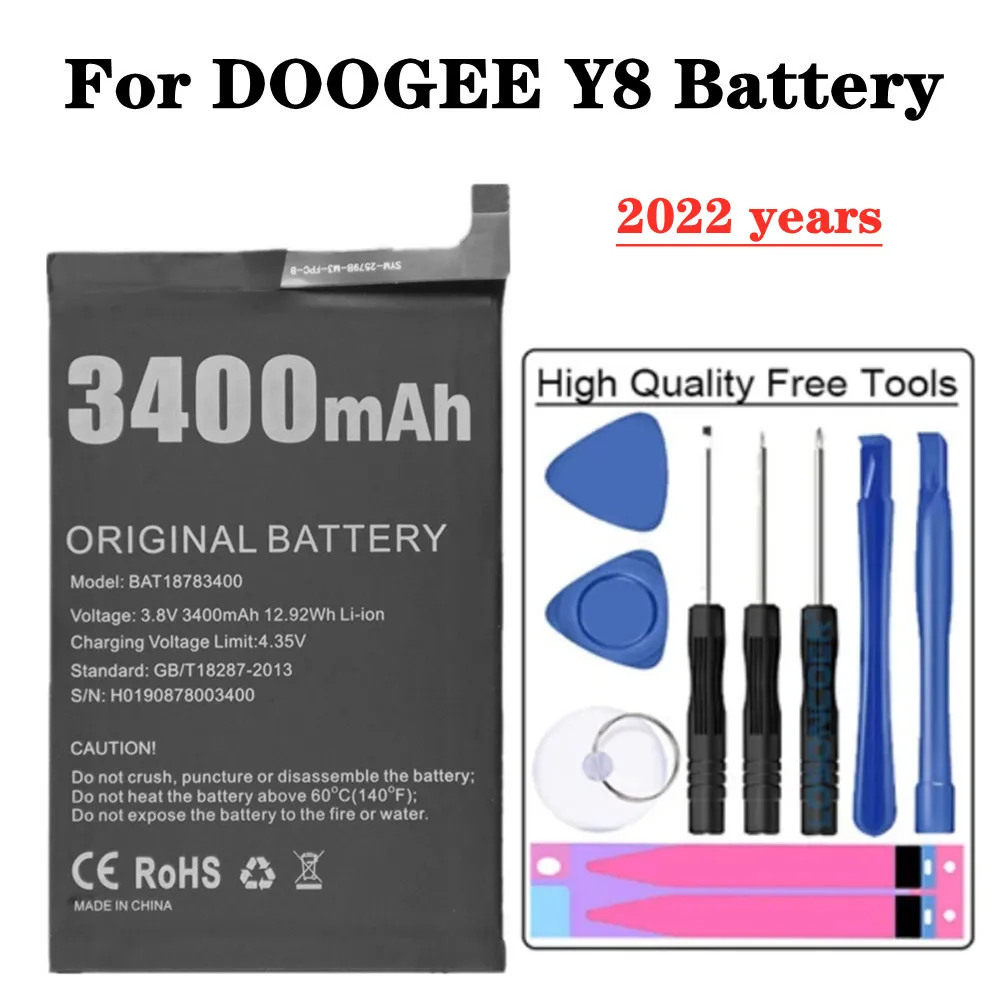 

New 100% Original 3400mAh BAT18783400 Replacement Battery For Doogee Y8 Phone High Quality Li-polymer Bateria Batteries + Tools