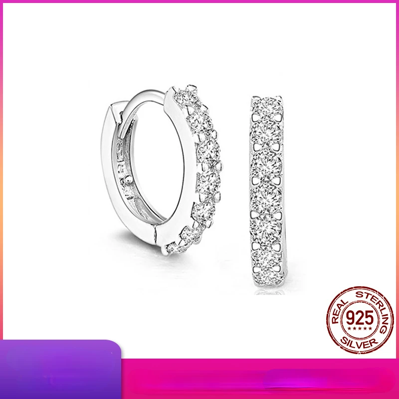 

Real 925 Sterling Silver Crystal Circle Earring for Women Gift Wedding Party Engagement Jewelry