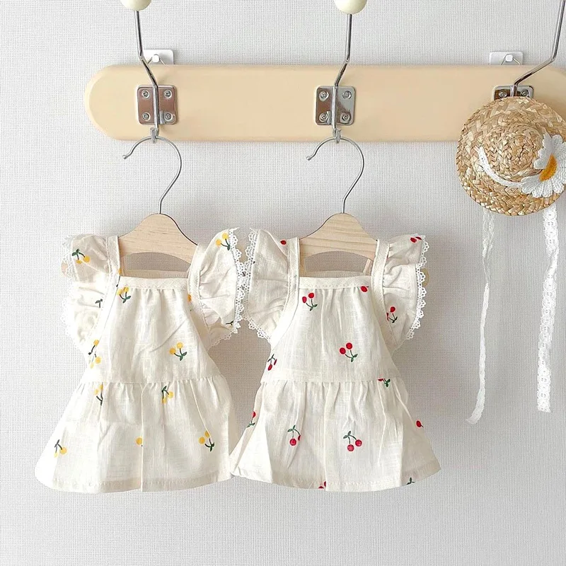 

Cherry Dress Pet Clothing Dogs Princess Skirt Lace for Dog Clothes Costume Soft French Bulldog Summer White Girl Collar Perro