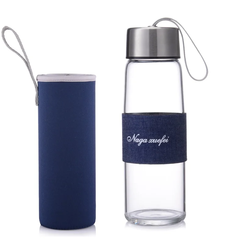

School Water Bottles Glass Portable Gym Cover Drinking Sports Containers Leakproof Portable Lemon Infuser Water Bottles KK60SH