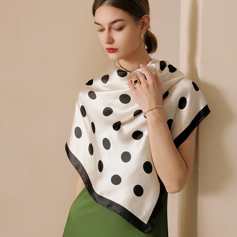 

Square Silk Neck Scarf For Lady Dot Print Foulard Hair Scarves Head Band Bag Tie 90*90cm Femme Neckerchief Bandana