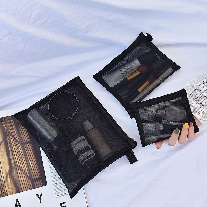 

New Mesh Transparent Cosmetic Bags Small Large Clear Black Makeup Bag Portable Travel Toiletry Organizer Lipstick Storage Pouch