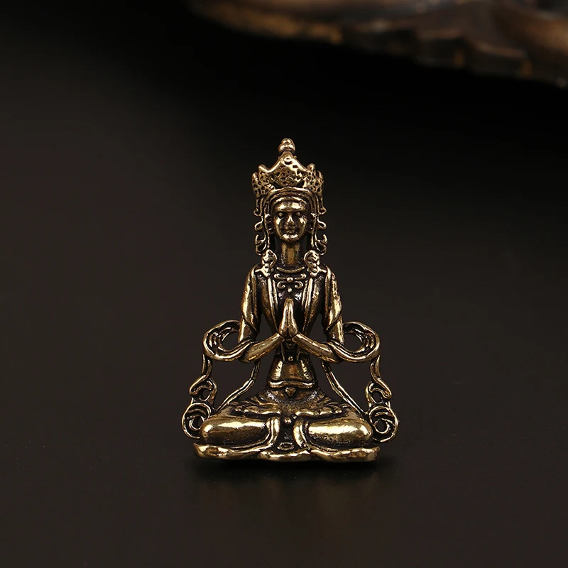 

1Pc Retro Mini Copper Meditate Zen Buddhism Household Buddha Ornament Living Room Decoration Copper Statue Tea House Ornament