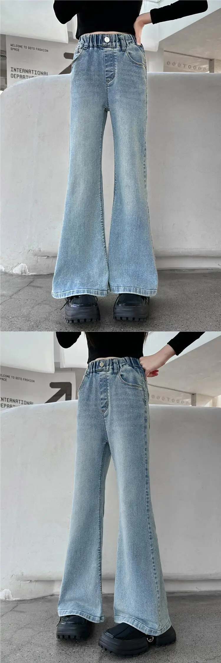 Spodnie dla dziewczynki Duże dzieci Moda Wiosna i jesień Nowe dziewczyny 2024 Casual Rozkloszowane dżinsy dziewczynek Styl dziecięce