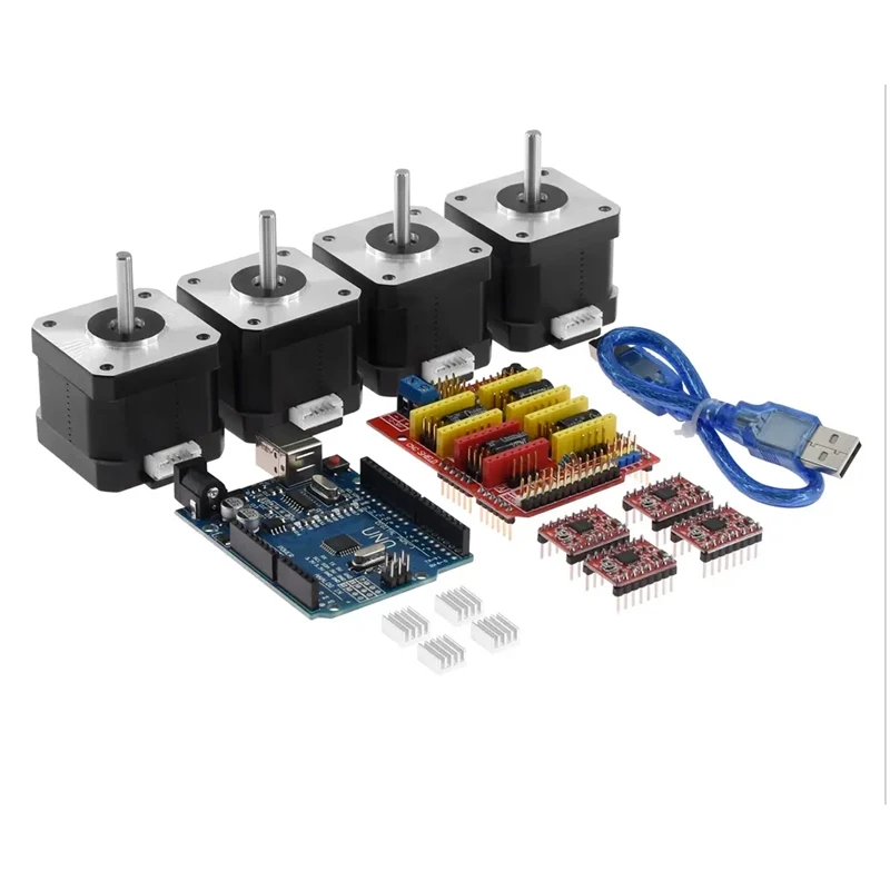 

Щит ЧПУ + плата UNO R3 + Драйвер шагового двигателя 4X A4988 + комплект шагового двигателя 4X 4401, запчасти, аксессуары, подходят для 3D-принтера