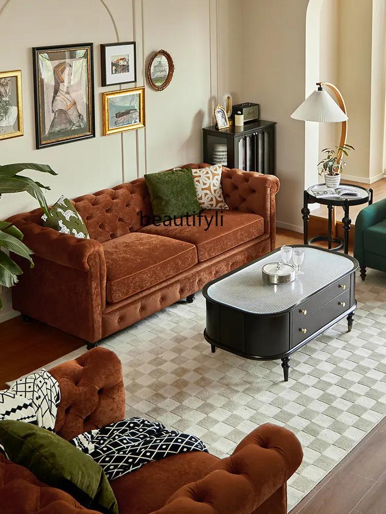 Винтажный бархатный однотонный тканевый диван zq в американском стиле из массива