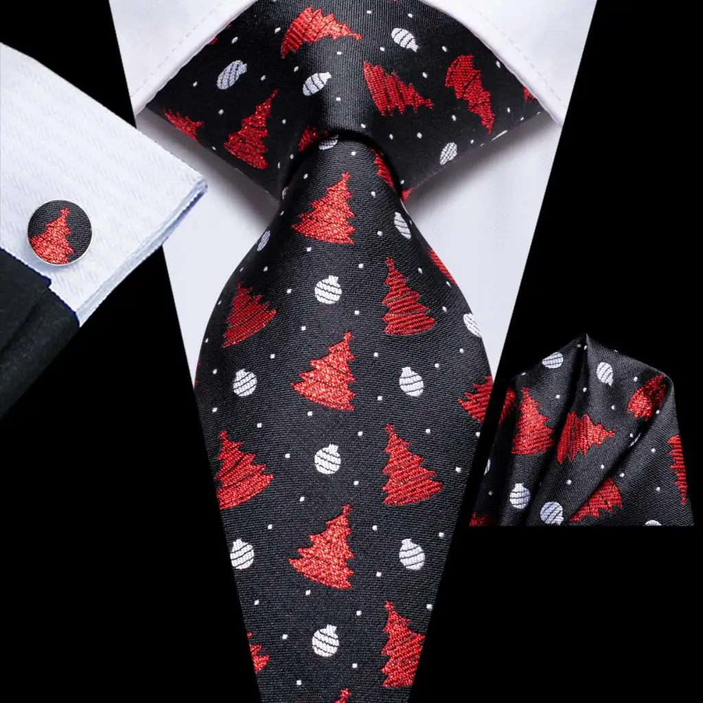 

Christmas Tie Black Silk Wedding Tie For Men Gift Mens Necktie Handky Cufflink Set Fashion Business Party Dropship Hi-Tie Design