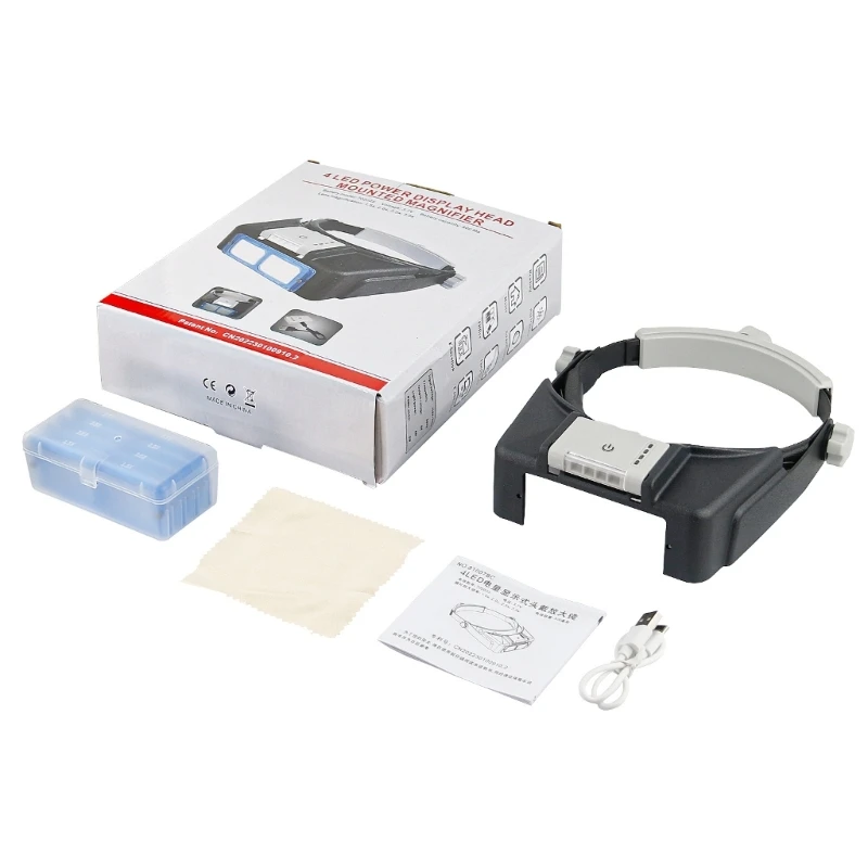 

Headband Magnifying Glass with 4 Interchangeable Lenses 1.5X 2X 2.5X 3.5X Illumination- Magnifier Lens for Stamps Coins