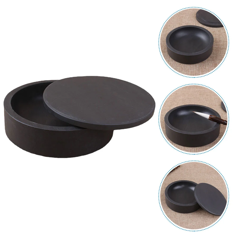 

Round Cover Grinding Inkstone Drawing Inkslab Writing Lidded Holder Calligraphy