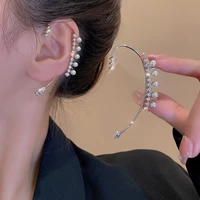 1pcs crystal ear clip silver shiny zircon pearl clip earring for women fake piercing sparkling ear cuff girls fashion jewelry