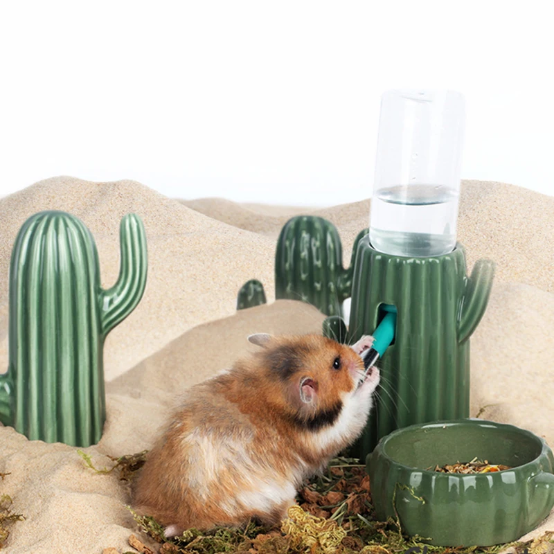 

Small Animal Ceramics Water Supplies Design Cactus Water Feeder for Hamster Chinchillas Supplies Small Pet Cage Decor