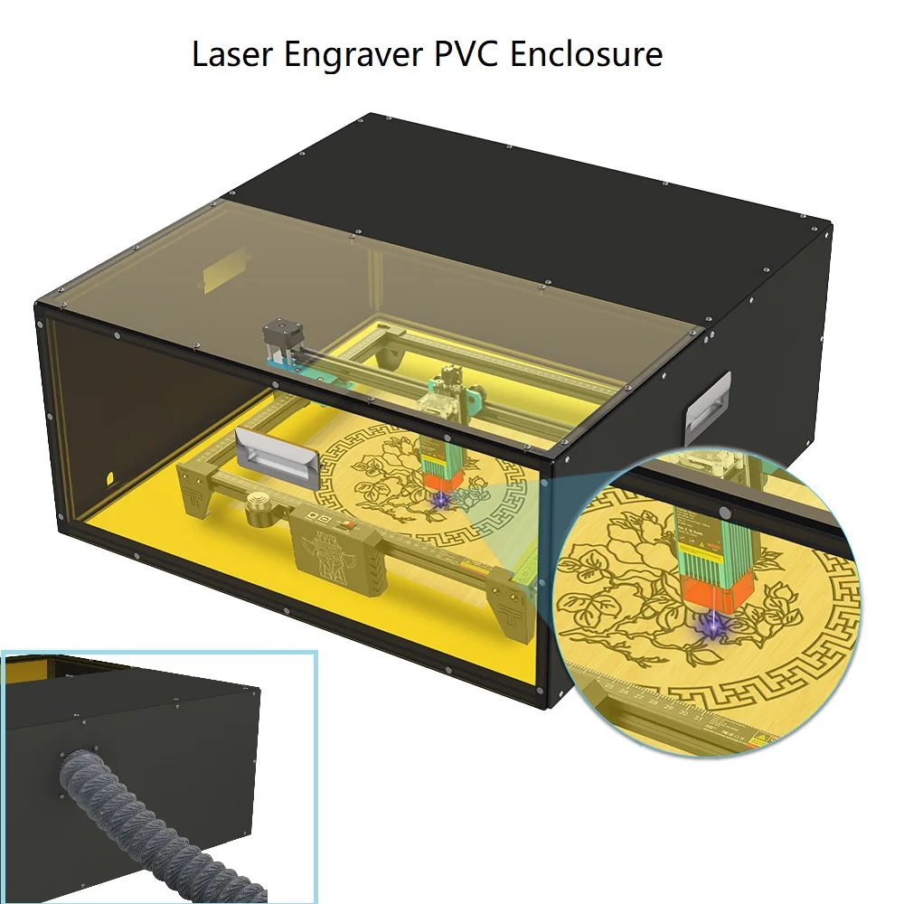 Twotrees Laser Engraver Enclosure Acrylic Acid Dust Proof Protective Vent 650x650x292mm Smoke Exhaust with Powerful Suction Fan loading=lazy