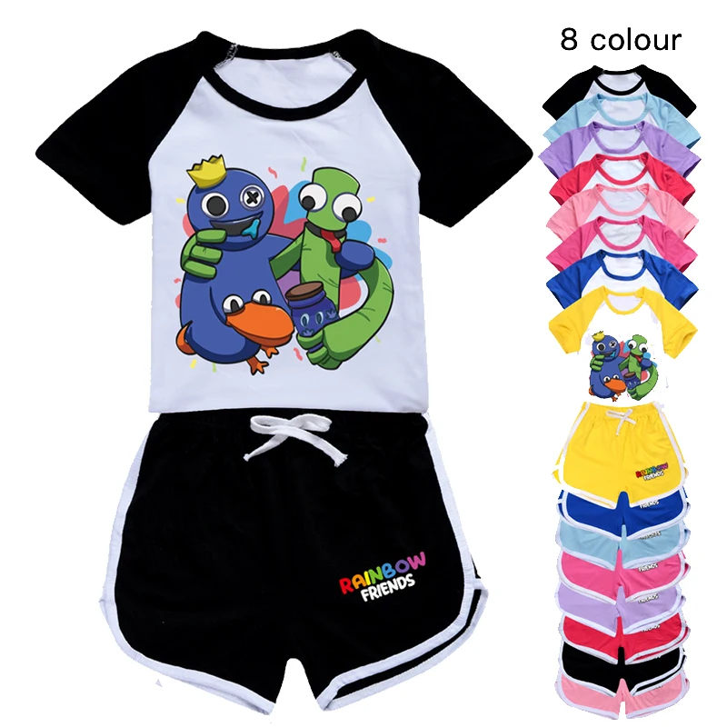 

New Summer Rainbow Friends Polyester T-shirt Shorts Casual Children Clothing Baby Boys Girls Teenage Tops For Kids Pajamas Suit