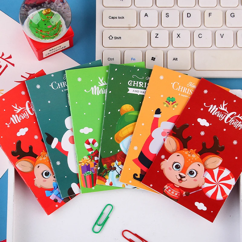 

4Pcs Mini Christmas Notebook Korea Stationery Cute Merry Christmas Pocket Notepad Small Notebook for Xmas Party Favor Supplies