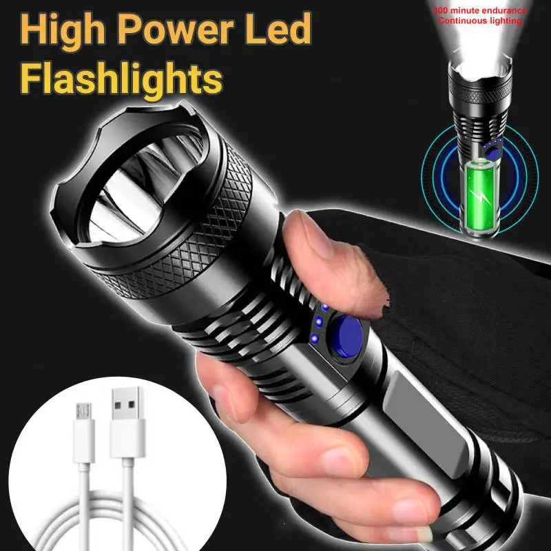 

Светодиодный перезаряжаемый фонарик высокой мощности, миниатюрный водонепроницаемый тактический уличный фонарь для кемпинга, 5 часов рабо...