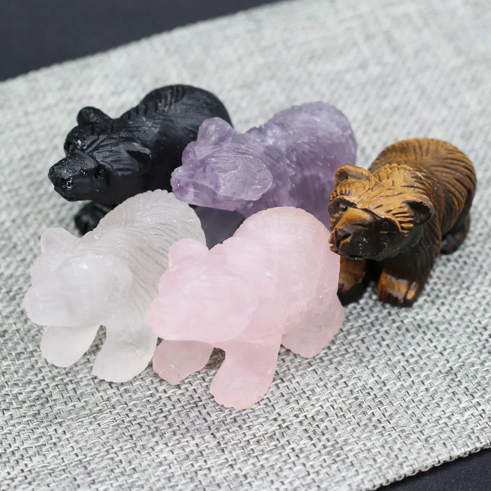 

Bear Figurine Statue Natural Crystal Healing Stones Carved Crafts Jewelry Home Office Tabletop Trinket Decoration Room Ornaments