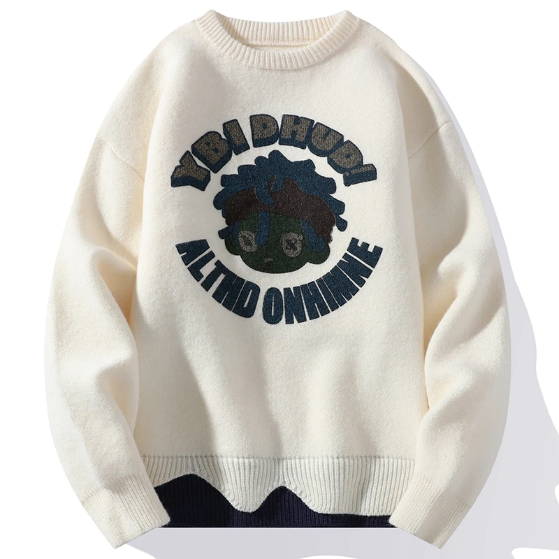 

Luxury Men's Winter Sweater Anti-pilling Clothing Long Sleeve High End Fashion Irregular Hem Autumn O Neck Jacquard Weave Korea