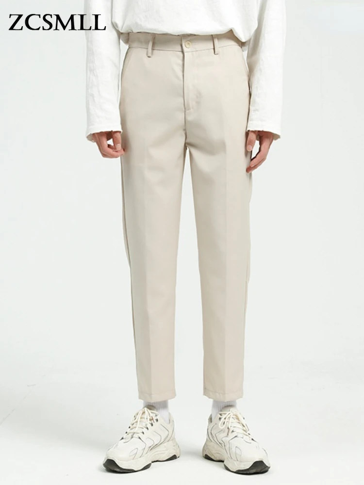 

Мужская одежда ZCSMLL | Летние облегающие повседневные капри в Корейском стиле черного цвета, маленькие прямые брюки, однотонные весенние Кост...