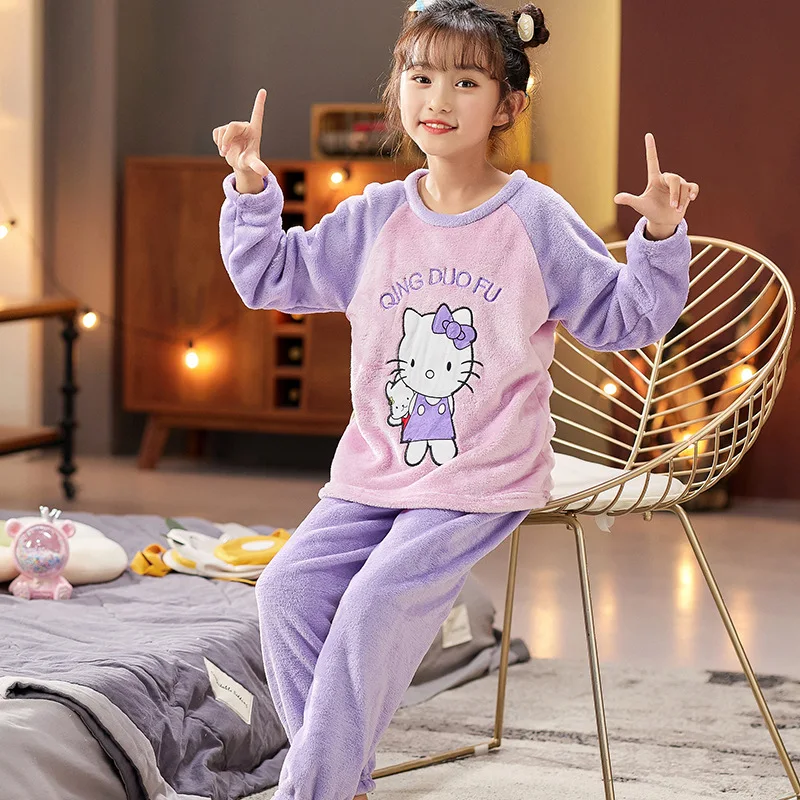 

Kawaii Sanrio/качественные плюшевые пижамы для девочек Hello Kittys koomi, милая детская ночная рубашка, зимняя Домашняя одежда, костюмы, рождественские п...