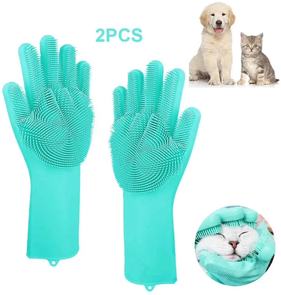

Hair Silicon Cat Glove Shampoo Grooming Dog Scrubber Dishwashing Cleaning Magic Bathing Removal Cleanner Sponge Pet Glove Gloves
