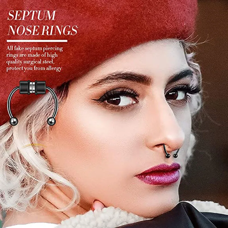 Набор из 24 магнитных колец для носа в форме подковы нержавеющей стали фальшивый