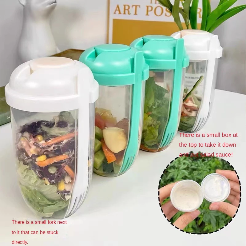 

Portable Salad Cup Cereal Oatmeal Yogurt Nut Fat-Reduced Take-Out Vegetable Fruit Box with Lid Spoon Breakfast Shaker Bottles