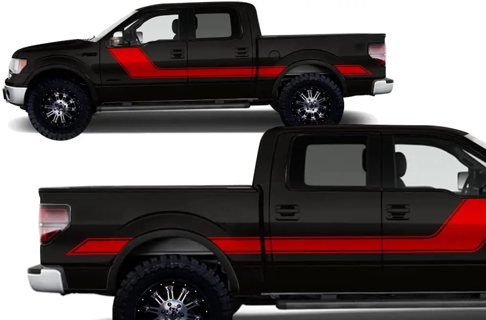 

Factory Crafts Rally Stripe 2 Side Graphics Kit 3M Vinyl Decal Wrap Compatible with Ford F-150 2009-2014 - Dark Red