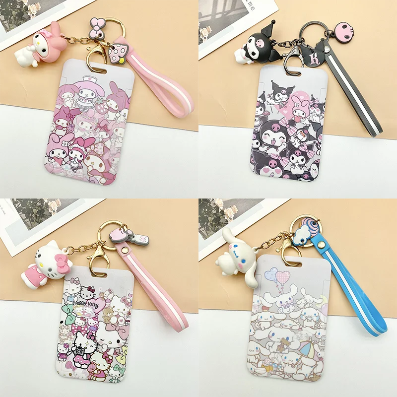 

Sanrio Hello Kitty Anime ID Card Cinnamoroll Purse Photo Holder Keycard with Lanyard Doll Pendant Certificate My Melody Keychain