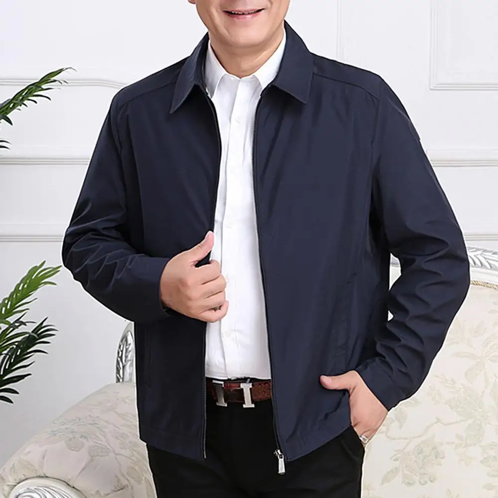 

Casual Men Autumn Turn Down Collar Long Sleeve Pocket Zipper Thin Jacket Coat