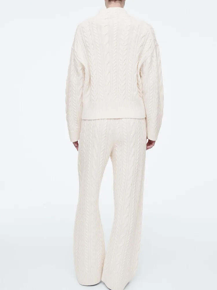 Женский витой вязаный костюм 2024 осень-зима полуводолазка пуловер или прямые