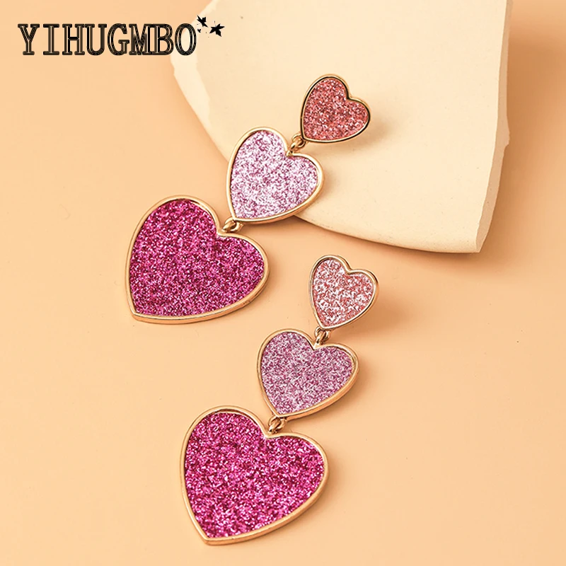 

YIHUGMBO New Fashion Trend Pendant Earrings, Simple Women's Love Retro Earrings Pink Peach Heart Pendant Jewelry Female