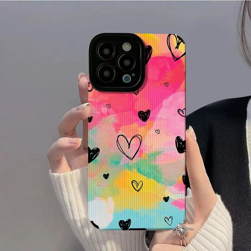 

Iphone Mobile Phone Case Is Suitable For 11/12/13/14por Max/Xs/Xr/78plus Niche Trend Watercolor Love New Toothpick Pattern