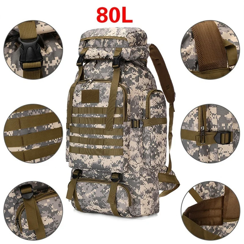 80L Camo Backpack Military Hiking Bag Army Rucksack Waterproof Tactical Backpacks(6 Color) field tactical backpack outdoor