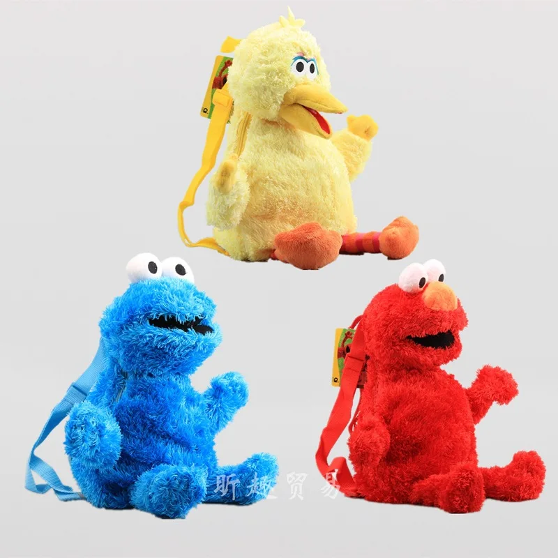 

New 3 Style 45cm Sesame Street Plush Backpack Red Elmo Blue Cookie Guy Yellow Big Bird Plush Bag Children's School Bag