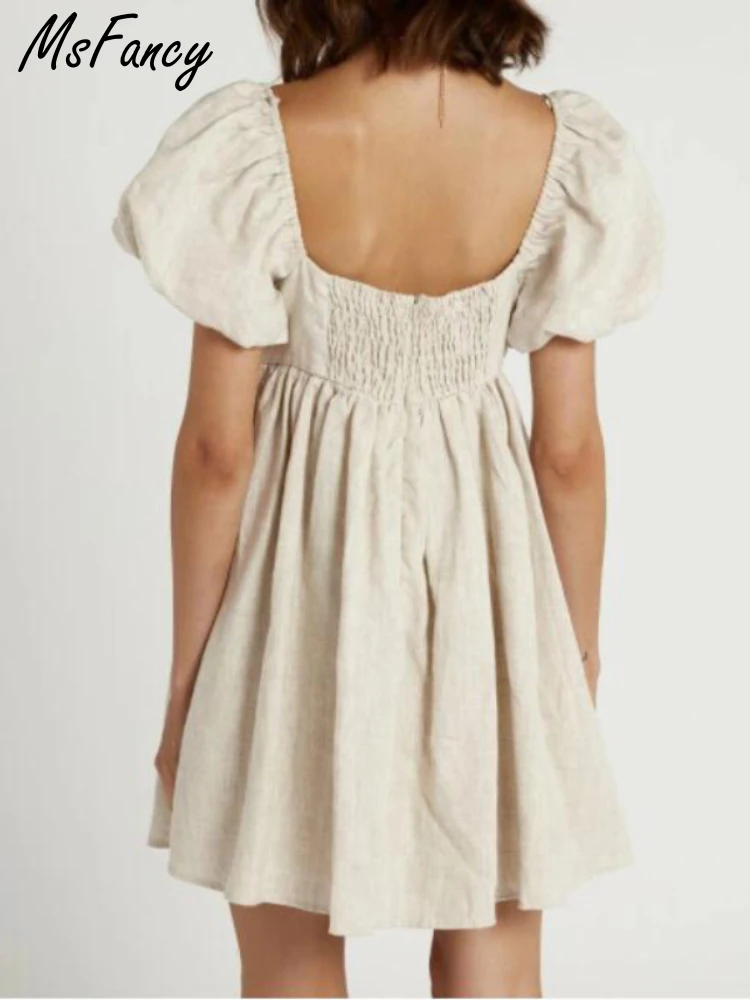 Мини-платье Msfancy из хлопка женское коричневое Повседневное платье с квадратным