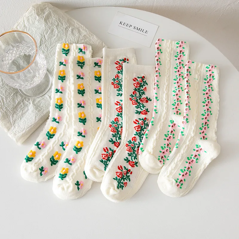 

3 Pairs/lot Spring Summer Baby Girls Socks All-match Floral Cotton Breathable Elastic Socks For 1-8 Years Old 2022