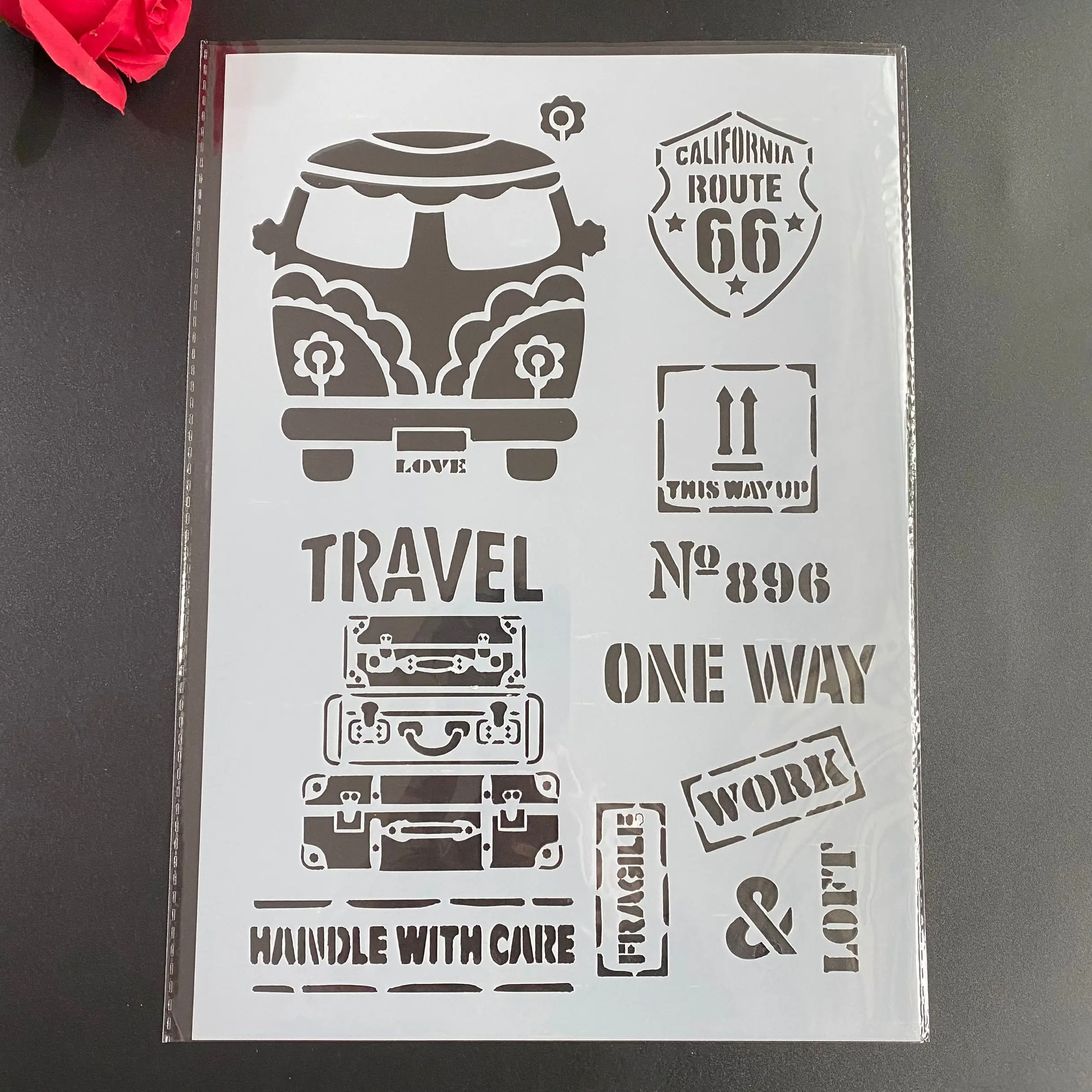 

DIY Stencils Wall Painting Scrapbook Coloring Embossing Album Decorative Paper Card Template 29 * 21cm Car luggage 66