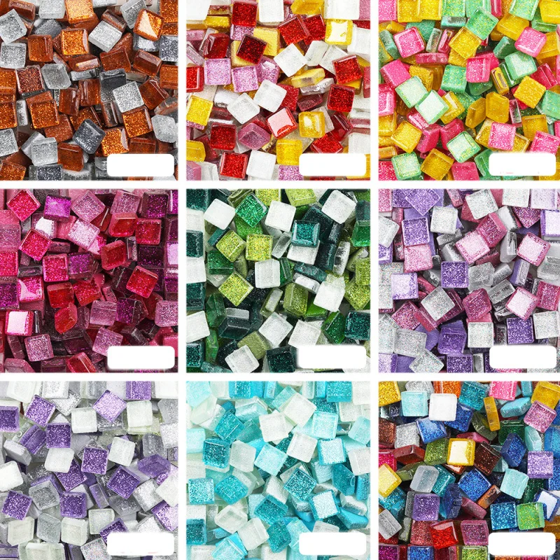 

100 г стеклянная мозаичная плитка с блестками, смешанные цвета, квадратные камни, сделай сам, художественная мозаика для ремесел, хобби, искус...