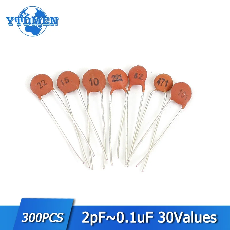 

300pcs/lot Ceramic capacitor set pack 2PF-0.1UF 30 values*10pcs Ceramic capacitors Assorted Kit Electronic Components Diy Kit
