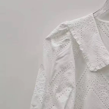 

Women Shirt 2023 Women New Hollow Embroidery Navy Neck Short Sleeve Cotton Shirt Spring/Summer
