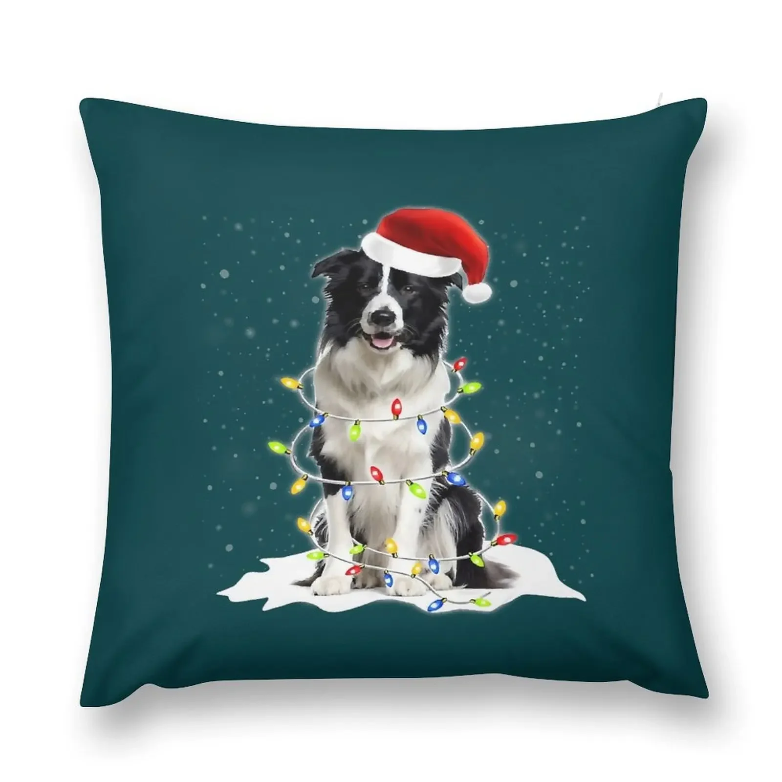 Шапка Санта-Клауса бордер-колли рождественские огни рождественская забавная