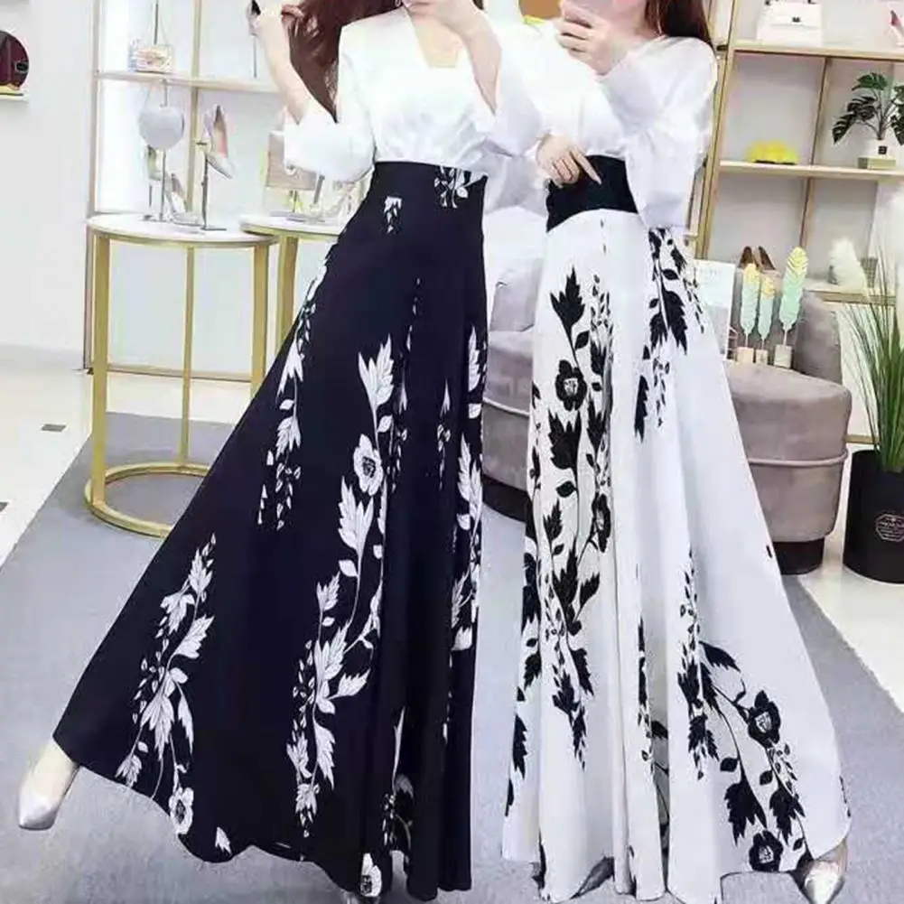 

Stylish Summer Pants Skirt Straight Quick Dry Baggy Leaf Printing Deep Crotch Summer Pants Skirt Wide Leg Pants Breathable