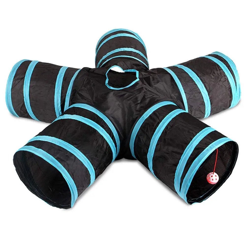 

Cat Tunnel, 5-Way Foldable Pet Toy Tunnel - Rabbit, Cat And Dog Game Pipe - Black Blue