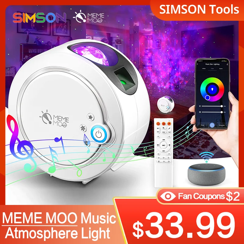 

MEMEMOO LED Star Ocean Wave Projector Night Light Galaxy Starry Sky Projector Night Lamp With Music Bluetooth Speaker