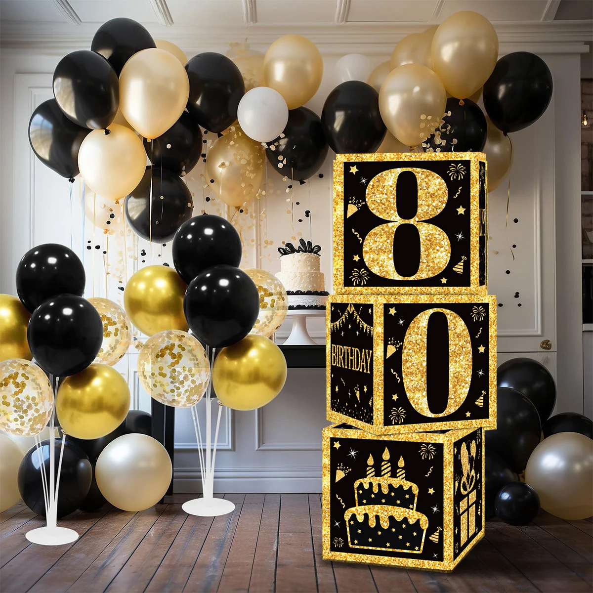 Золотые черные коробочки с цифрами на день рождения 18 30 40 50 60 70 75 80-летние бумажные
