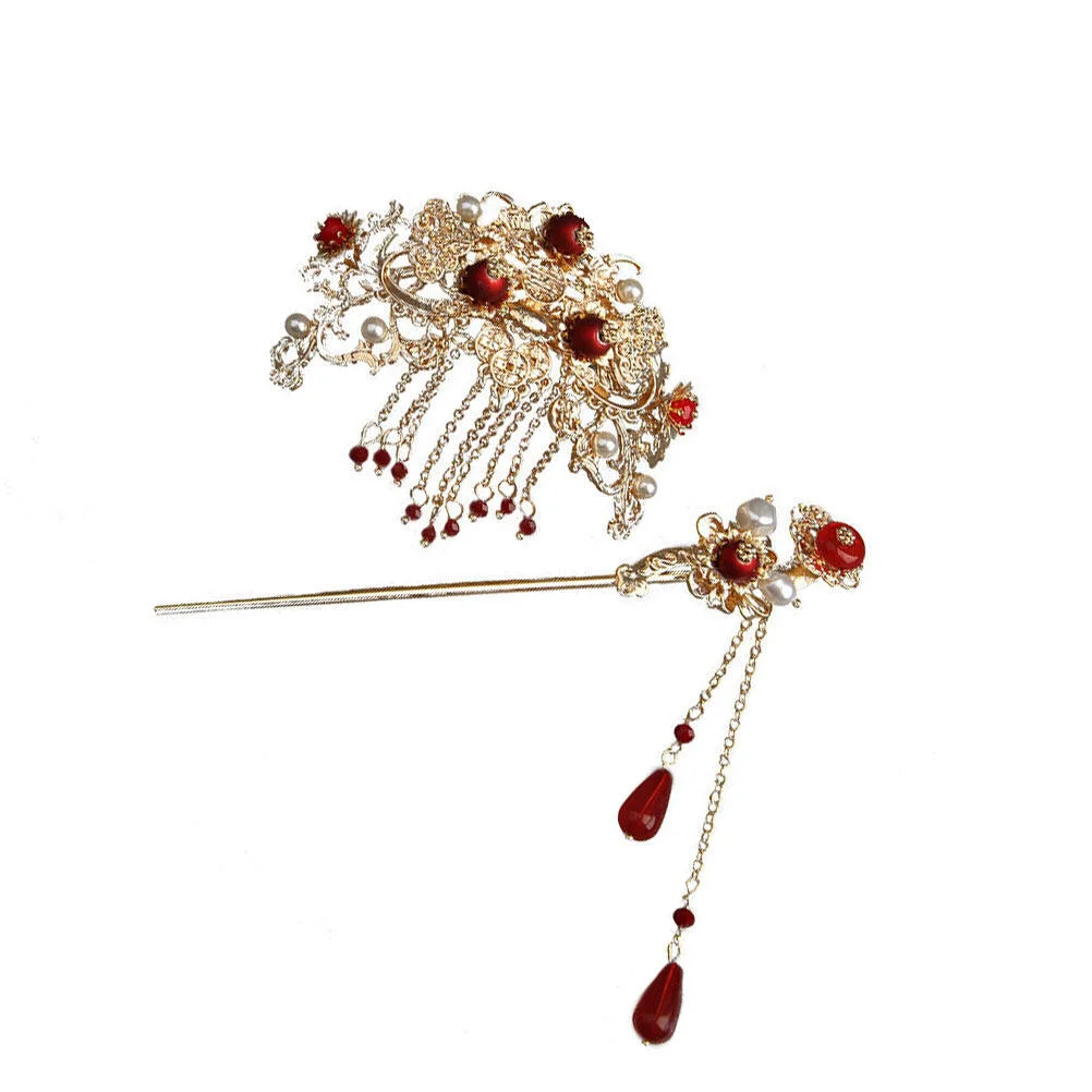 

2 Pcs Accessories Bride Hair Clip Women Sticks Tassel Clips Classic Classical Alloy Retro Hairpins