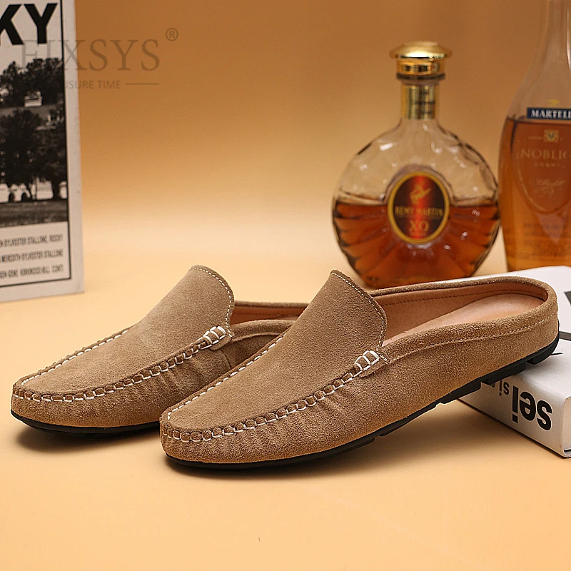 

FIXSYS Summer Man Half Shoes Fashion Slippers Suede Men Mules Outdoor Lightweight Half Slippers Handmade Sandals Man Lazy Slides
